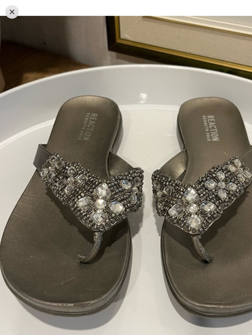 REACTION KENNETH COLE:  Silver Beaded Thong Sandals